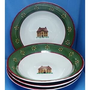 Vintage 1995 Block Country Village 7 1/4” Bowls by Gear Set Of 4 See Pictures